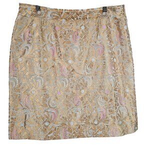 VTG Rare Metallic Brocade Pencil Skirt Anthropologie Elevenses Gold Silver Flora